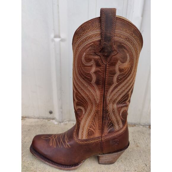 Ariat Lively Womens Sz 8 B Sassy Brown Leather Cowboy Square Toe 12" Boots - Picture 2 of 8